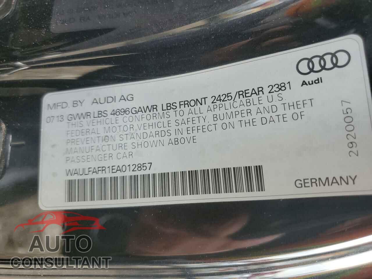 AUDI A5 2014 - WAULFAFR1EA012857