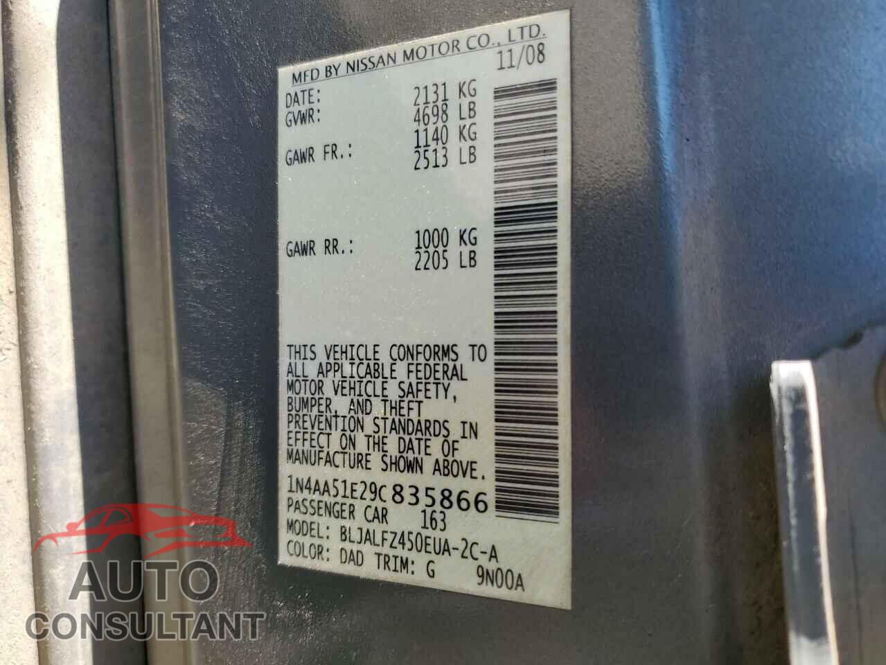 NISSAN MAXIMA 2009 - 1N4AA51E29C835866