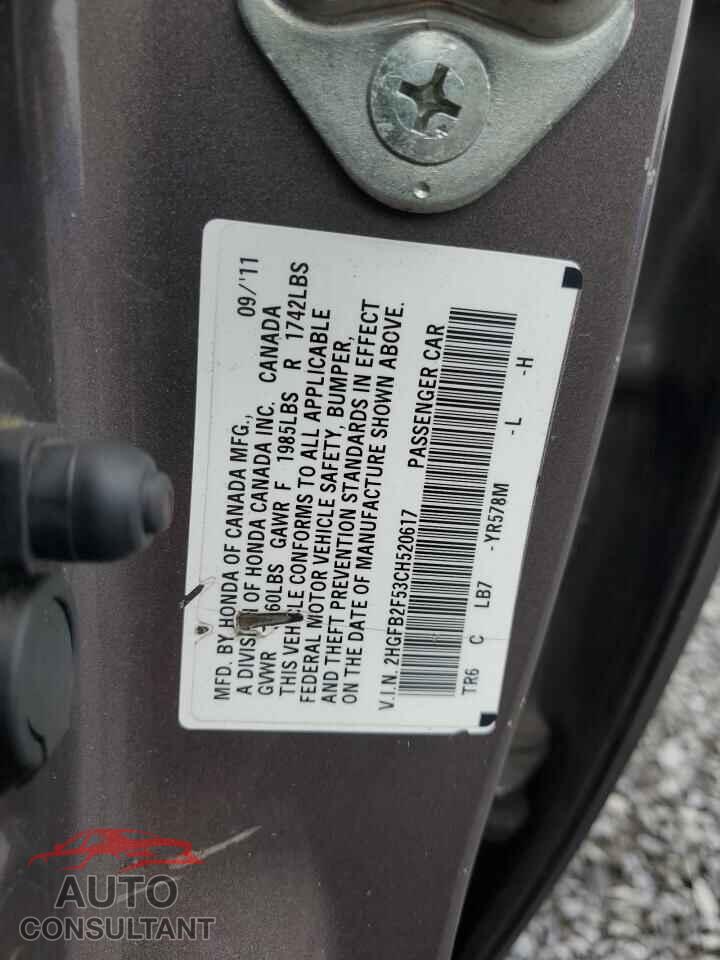HONDA CIVIC 2012 - 2HGFB2F53CH520617