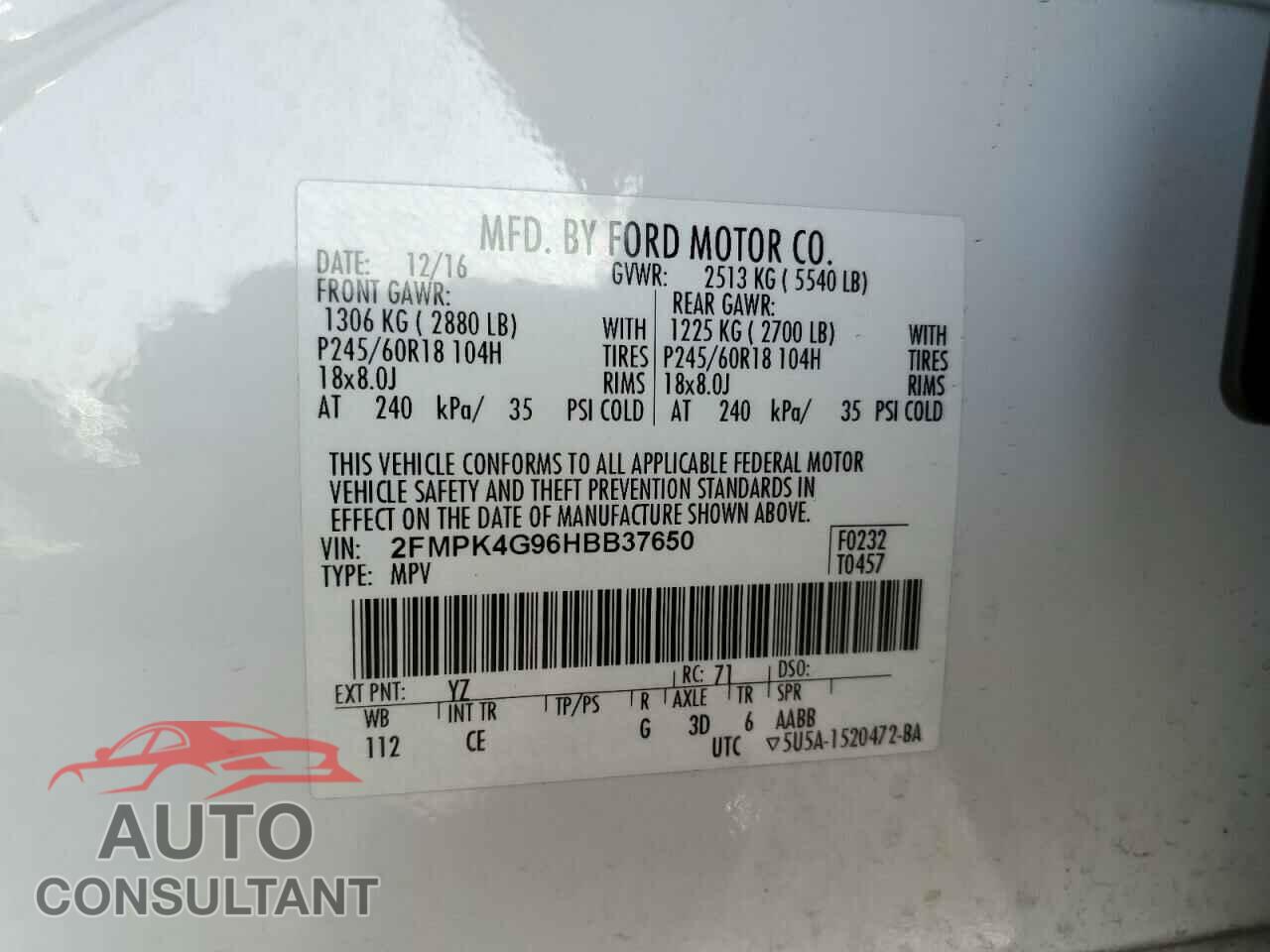 FORD EDGE 2017 - 2FMPK4G96HBB37650