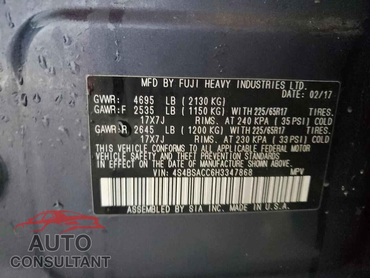 SUBARU OUTBACK 2017 - 4S4BSACC6H3347868