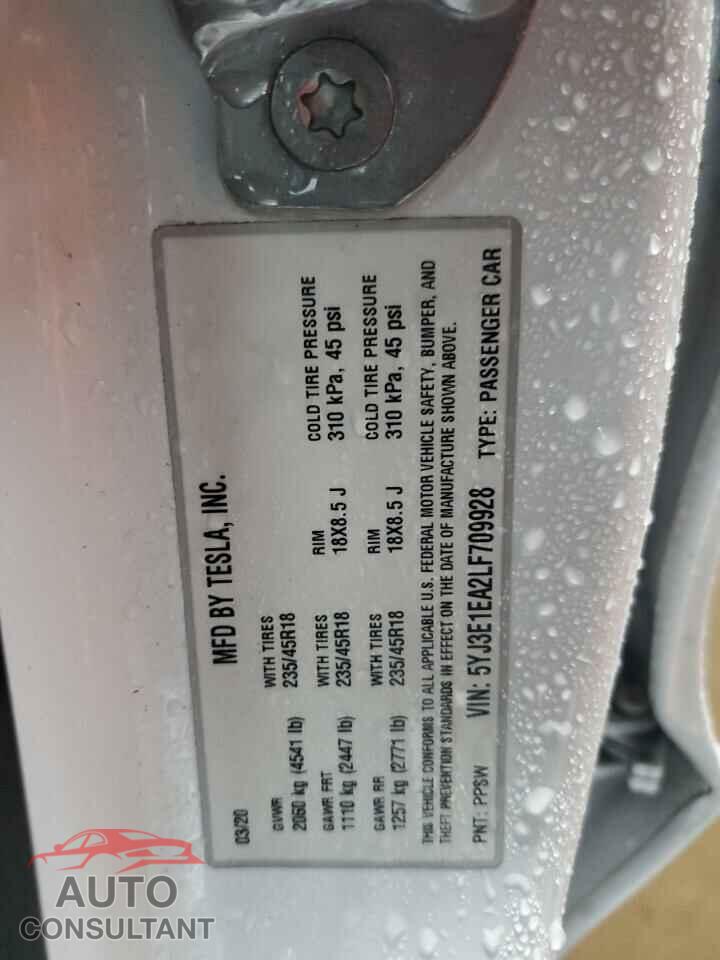 TESLA MODEL 3 2020 - 5YJ3E1EA2LF709928