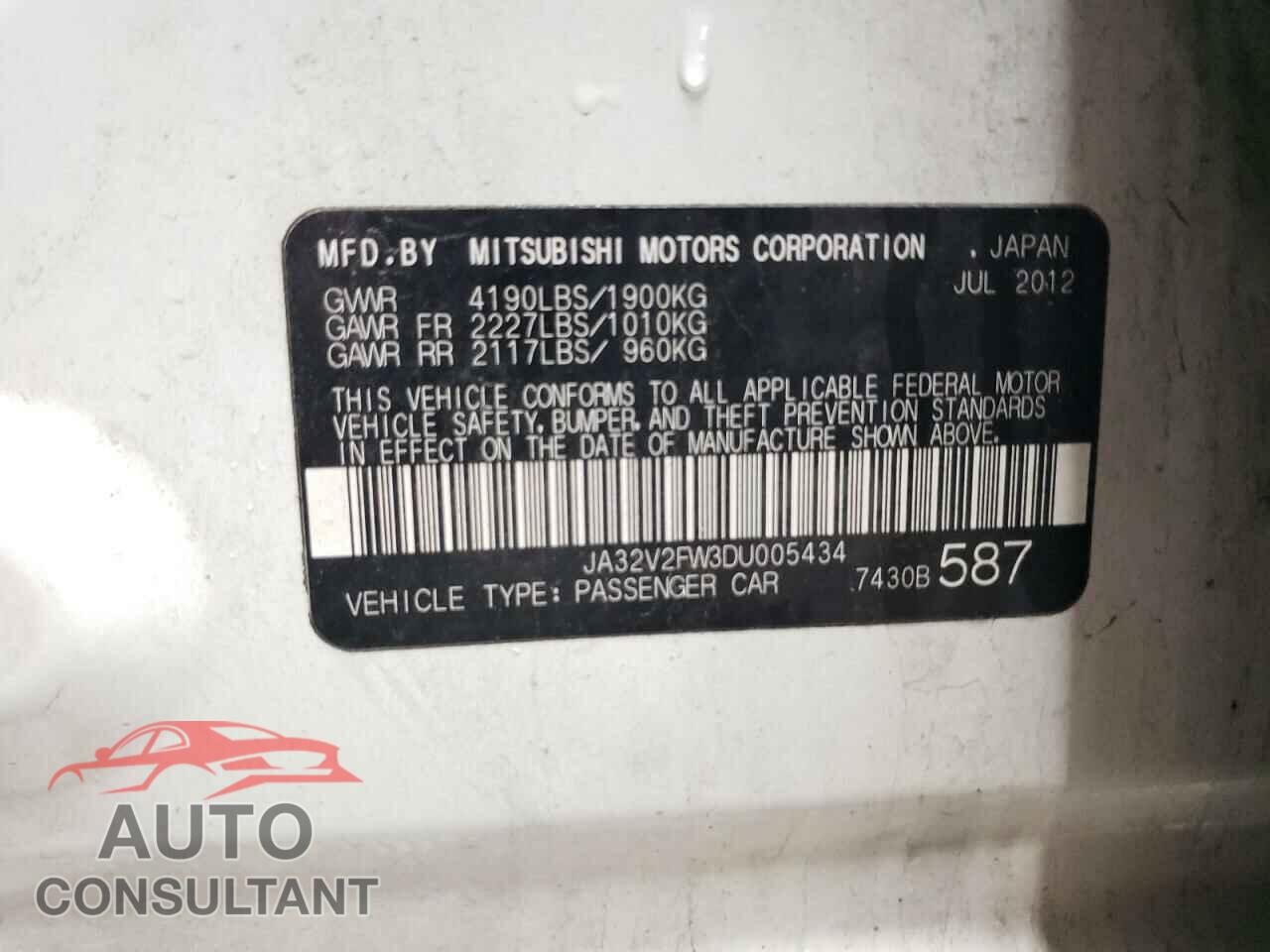 MITSUBISHI LANCER 2013 - JA32V2FW3DU005434