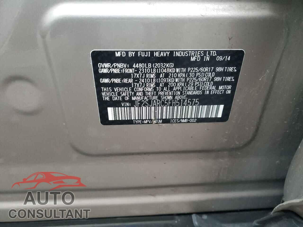 SUBARU FORESTER 2015 - JF2SJARC5FH514575