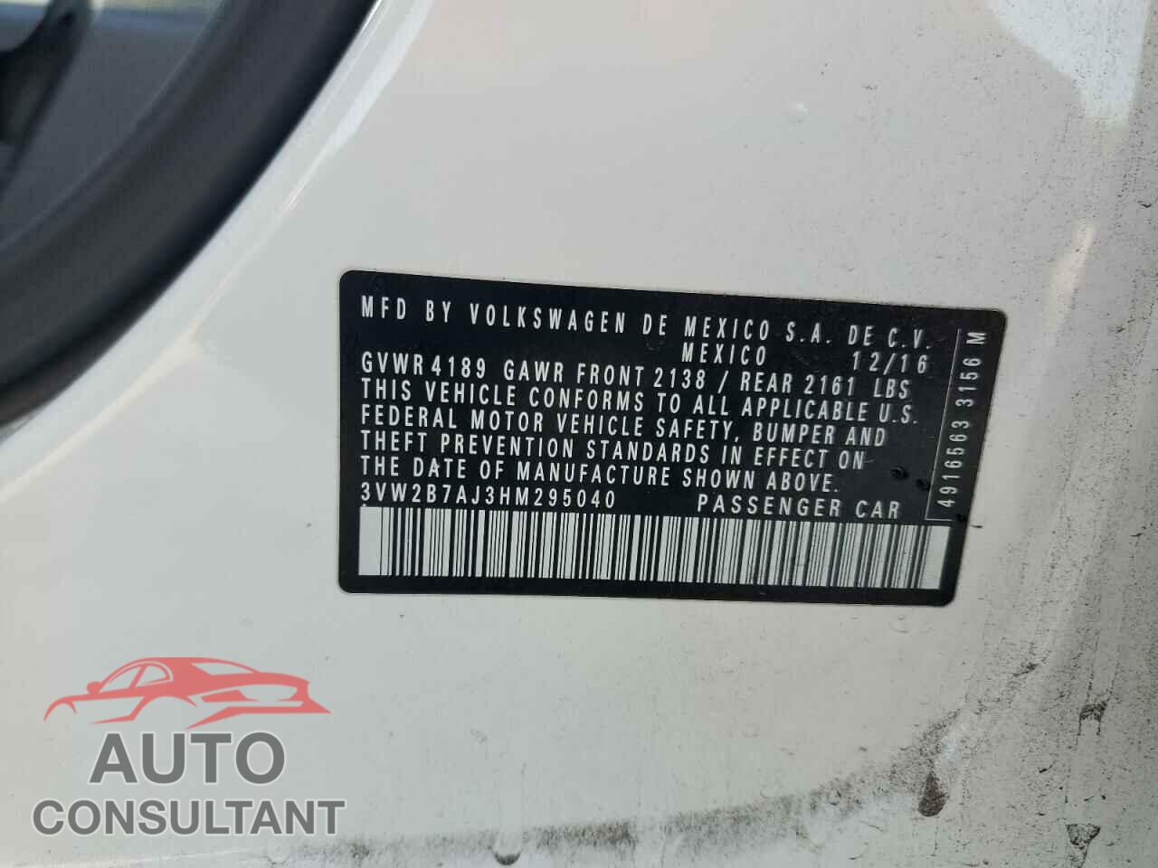 VOLKSWAGEN JETTA 2017 - 3VW2B7AJ3HM295040