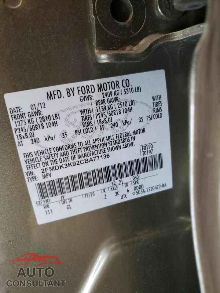 FORD EDGE 2012 - 2FMDK3K92CBA77136