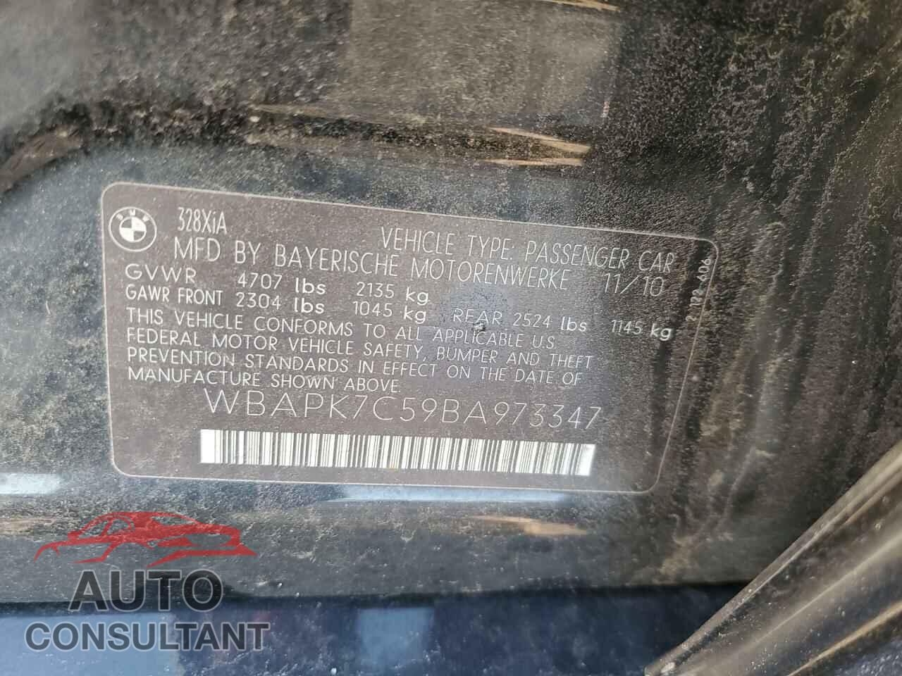 BMW 3 SERIES 2011 - WBAPK7C59BA973347