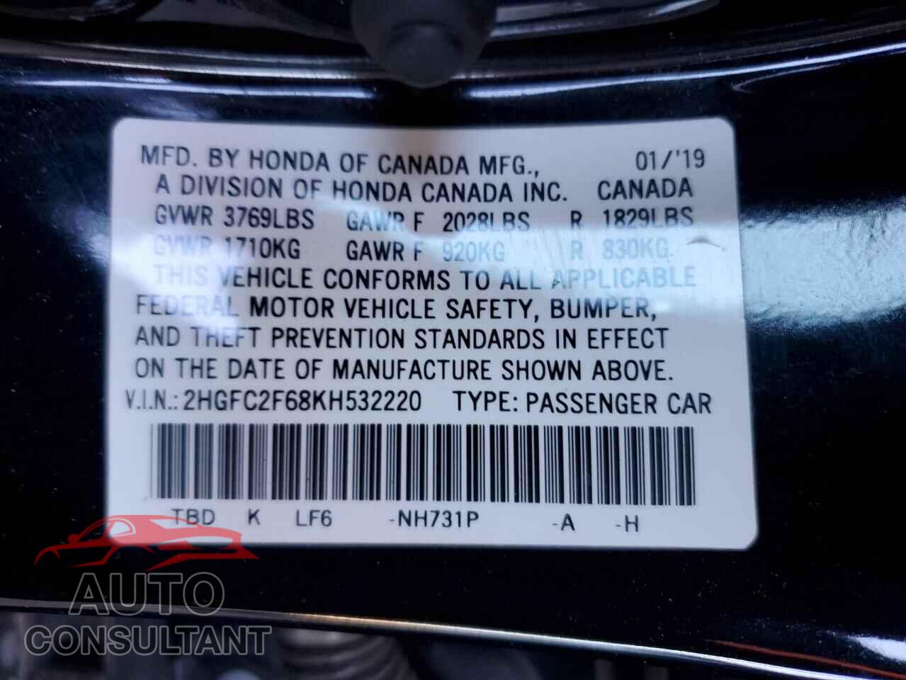 HONDA CIVIC 2019 - 2HGFC2F68KH532220
