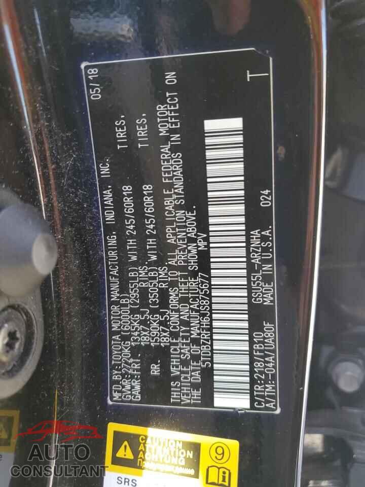 TOYOTA HIGHLANDER 2018 - 5TDBZRFH6JS875677