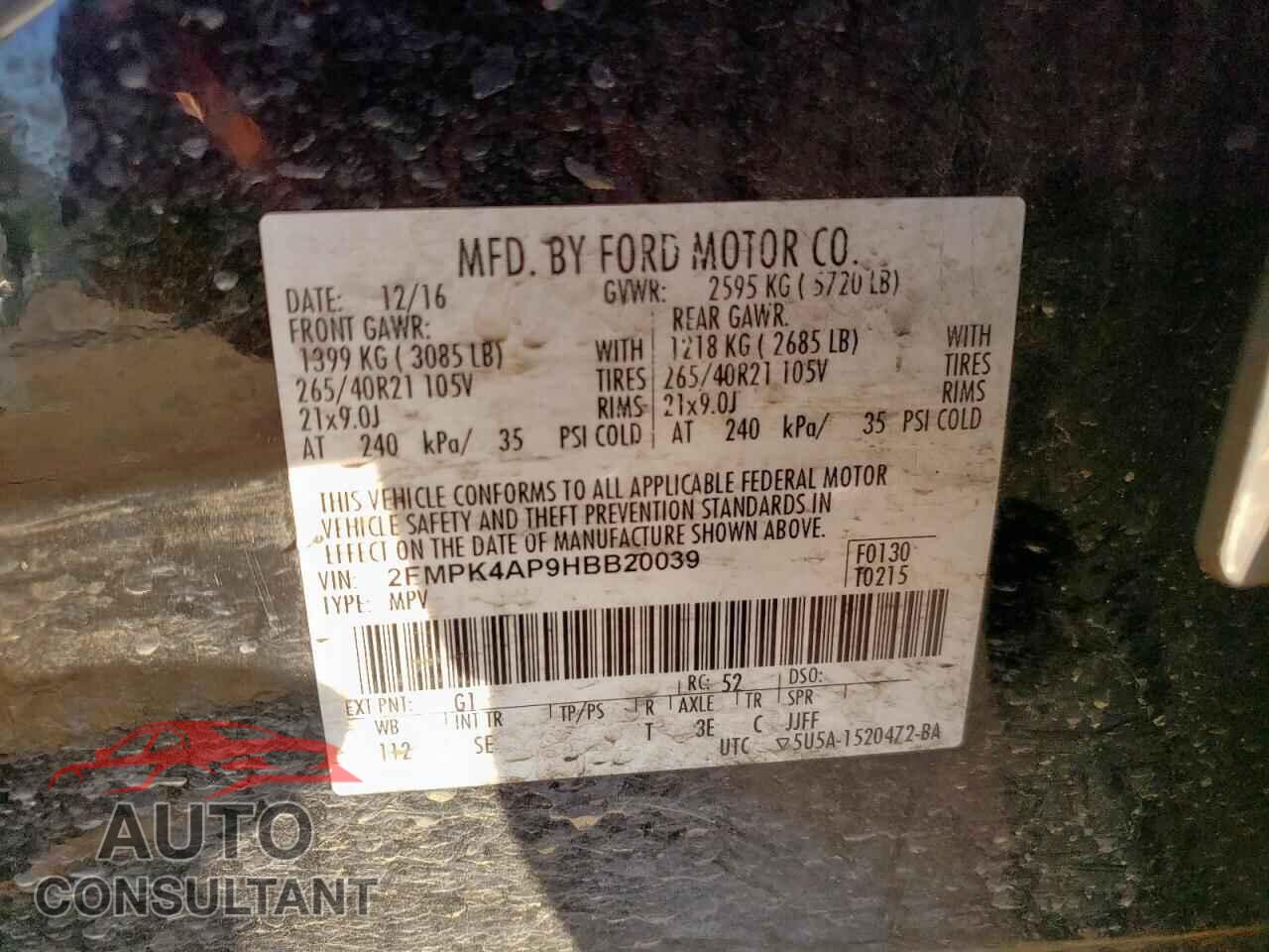 FORD EDGE 2017 - 2FMPK4AP9HBB20039