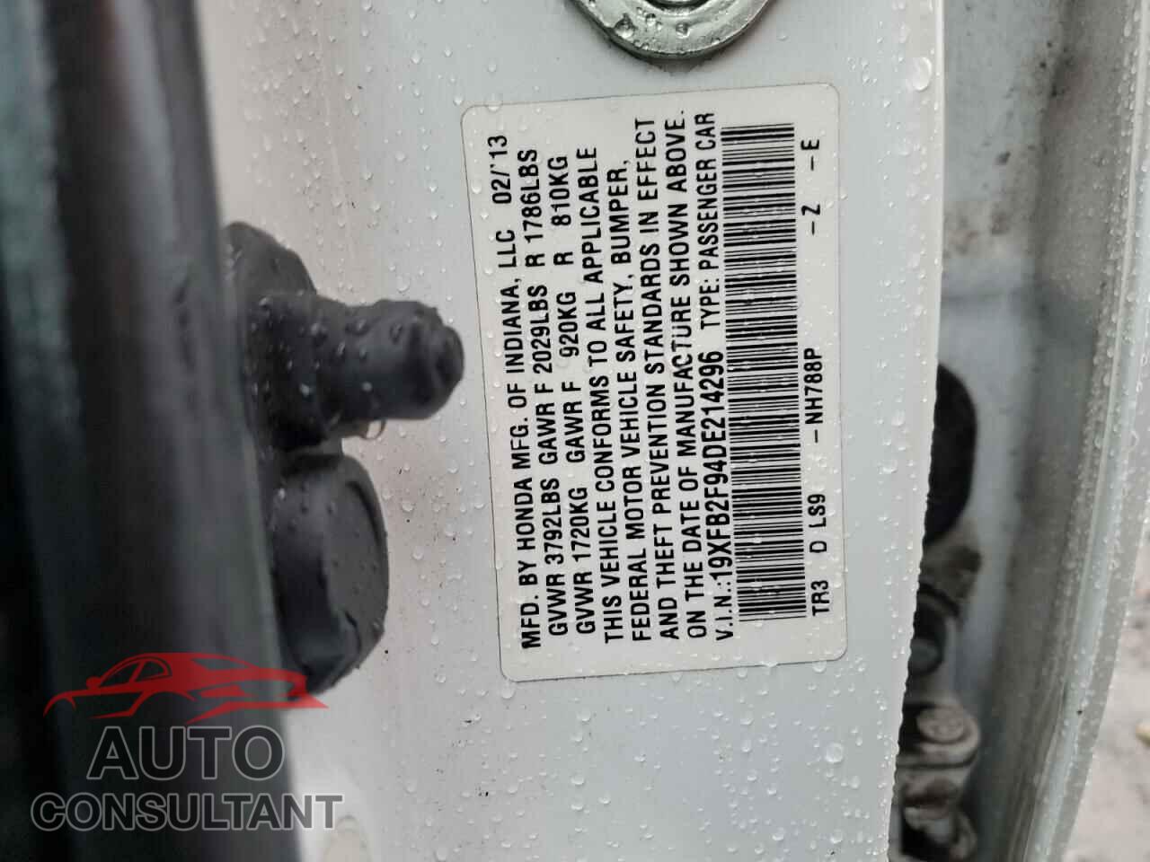 HONDA CIVIC 2013 - 19XFB2F94DE214296