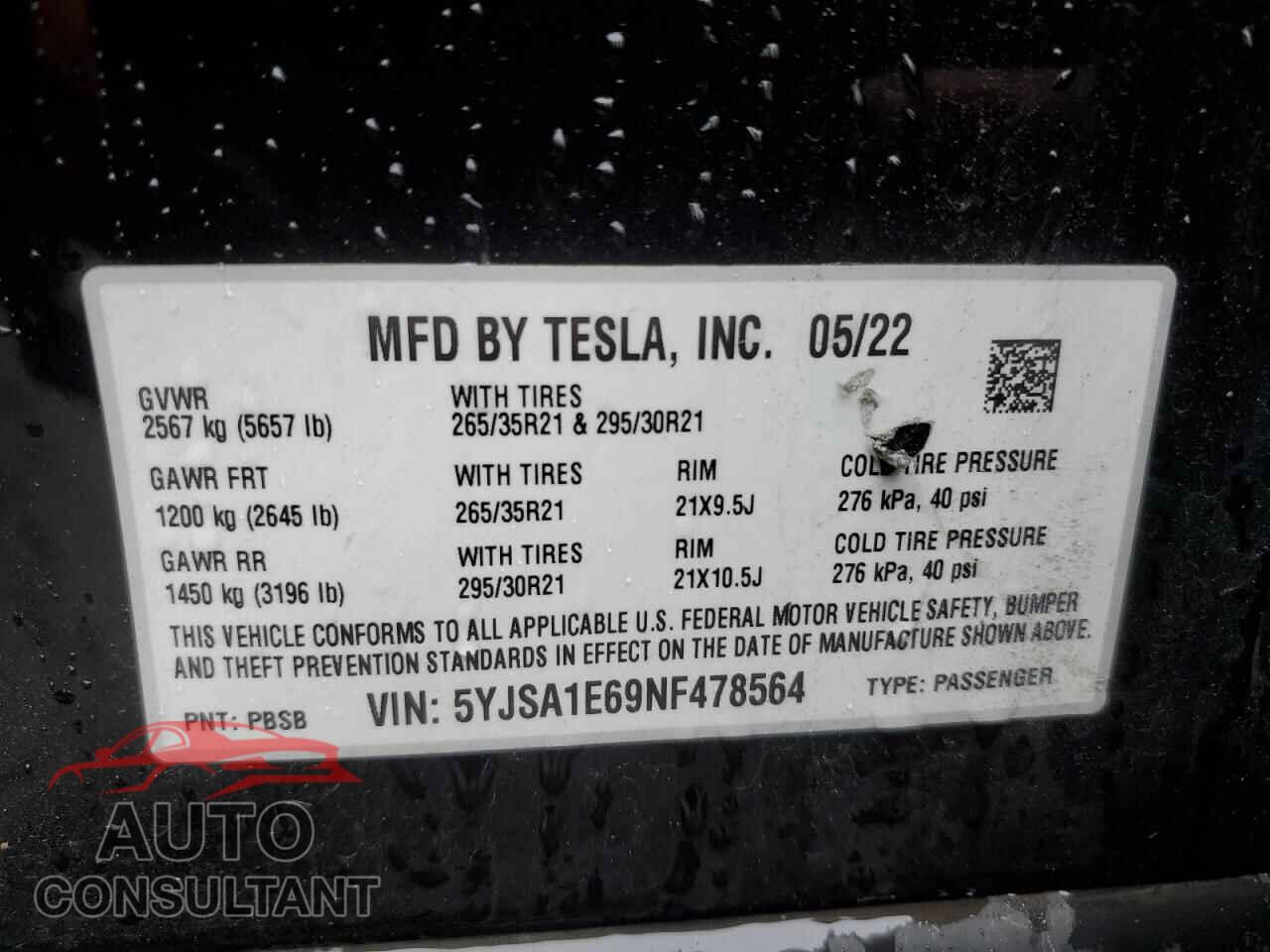 TESLA MODEL S 2022 - 5YJSA1E69NF478564