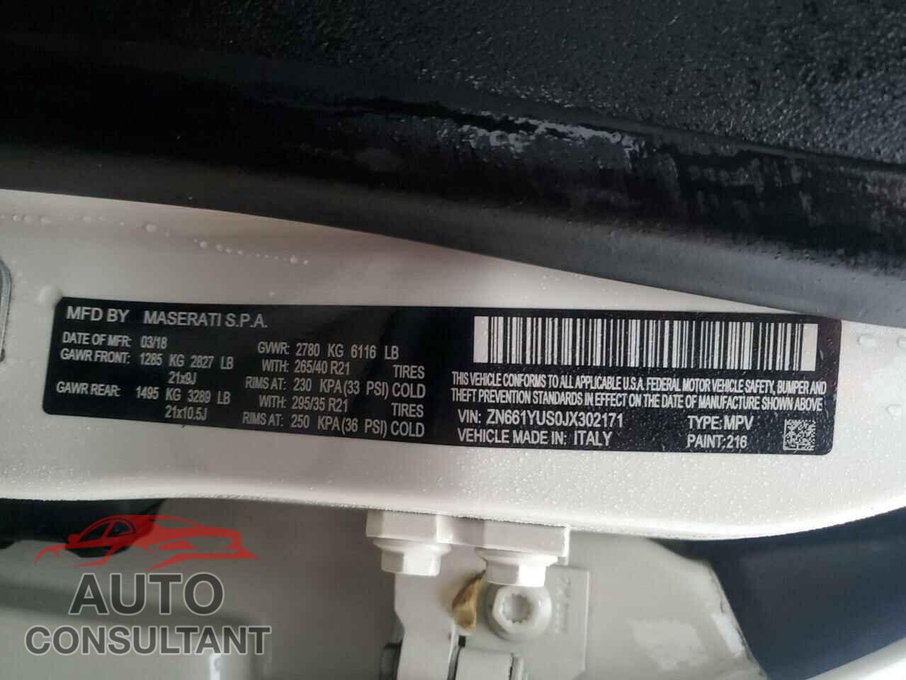 MASERATI ALL MODELS 2018 - ZN661YUS0JX302171