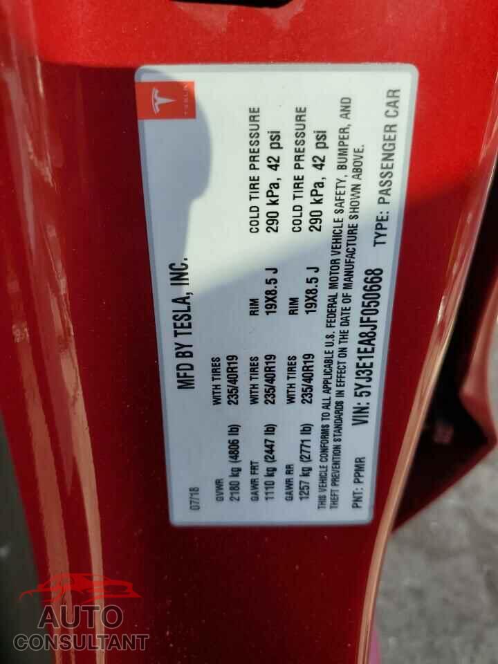 TESLA MODEL 3 2018 - 5YJ3E1EA8JF050668