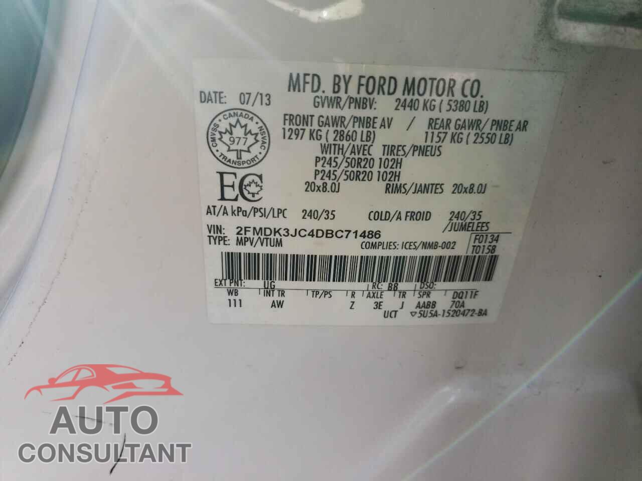 FORD EDGE 2013 - 2FMDK3JC4DBC71486