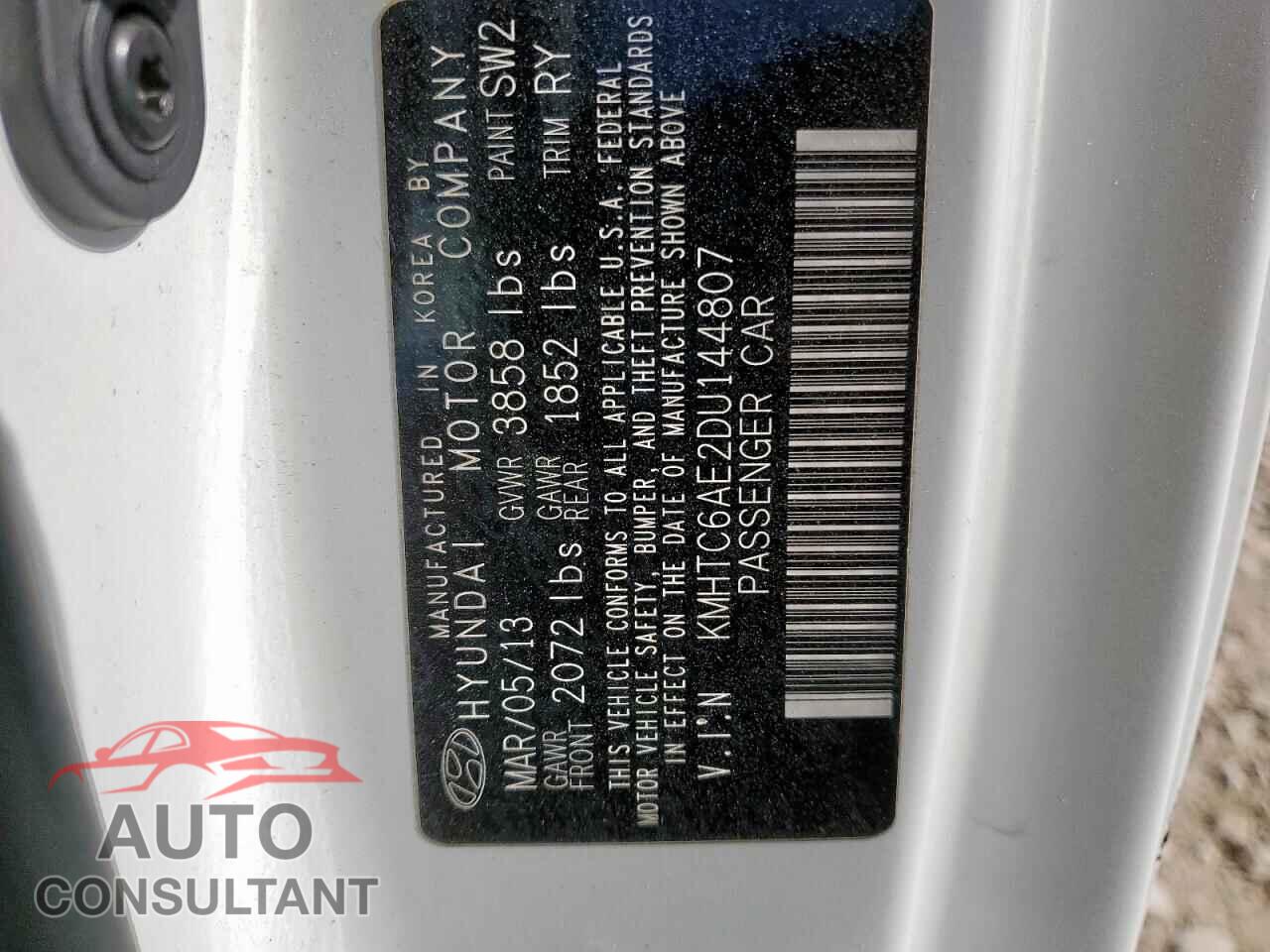 HYUNDAI VELOSTER 2013 - KMHTC6AE2DU144807