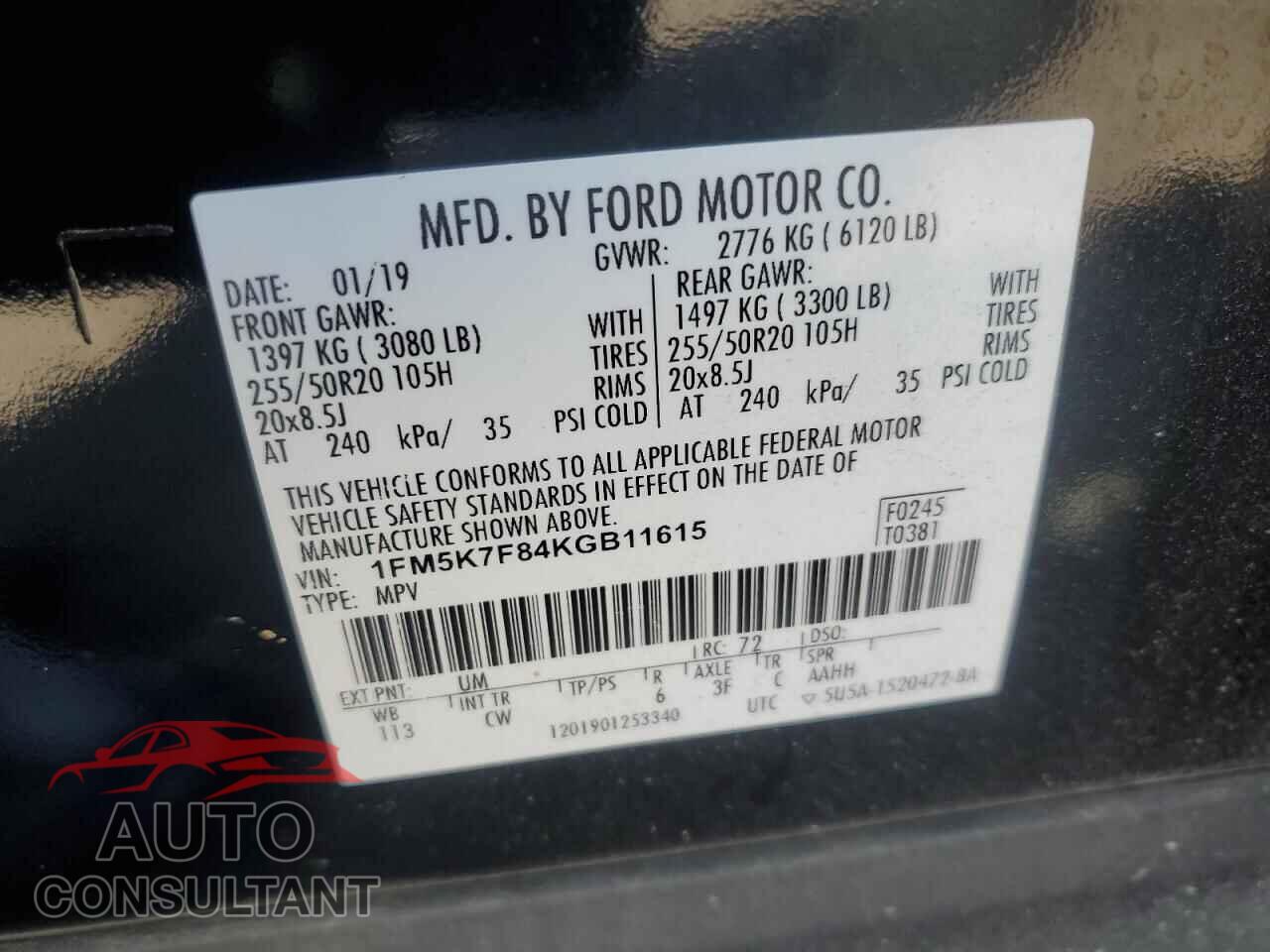 FORD EXPLORER 2019 - 1FM5K7F84KGB11615