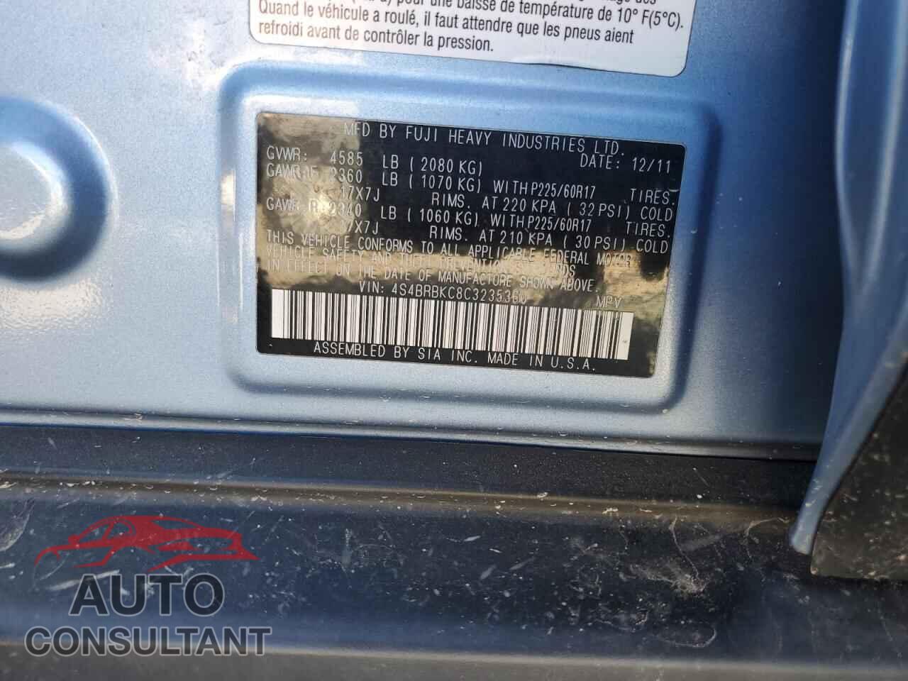 SUBARU OUTBACK 2012 - 4S4BRBKC8C3235360