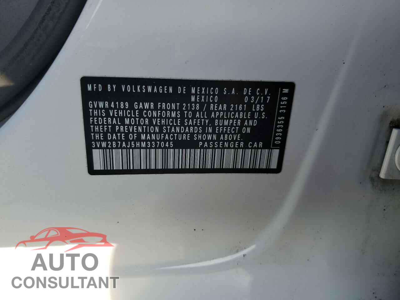 VOLKSWAGEN JETTA 2017 - 3VW2B7AJ5HM337045