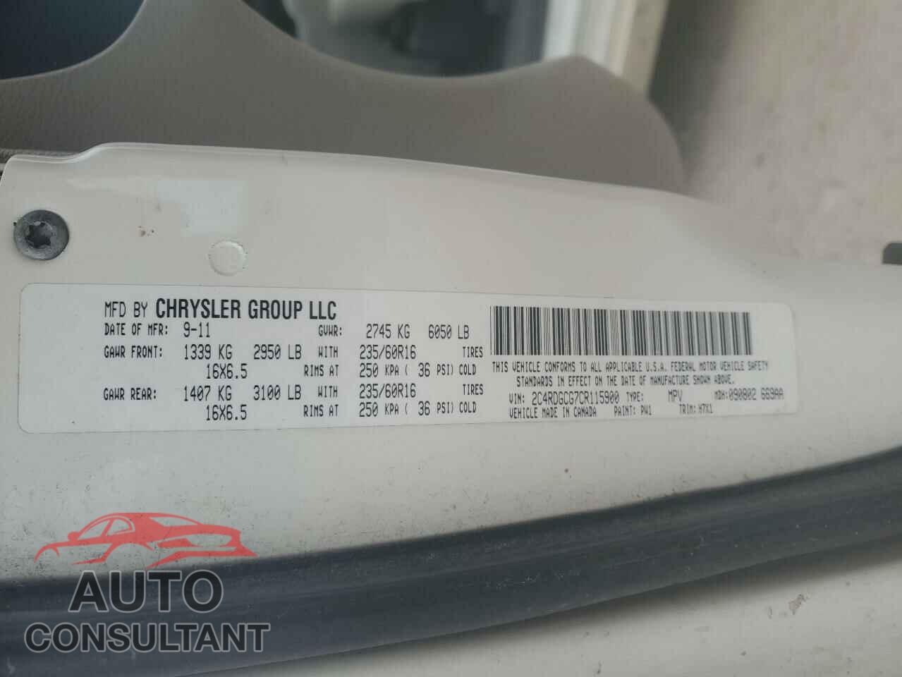 DODGE CARAVAN 2012 - 2C4RDGCG7CR115900