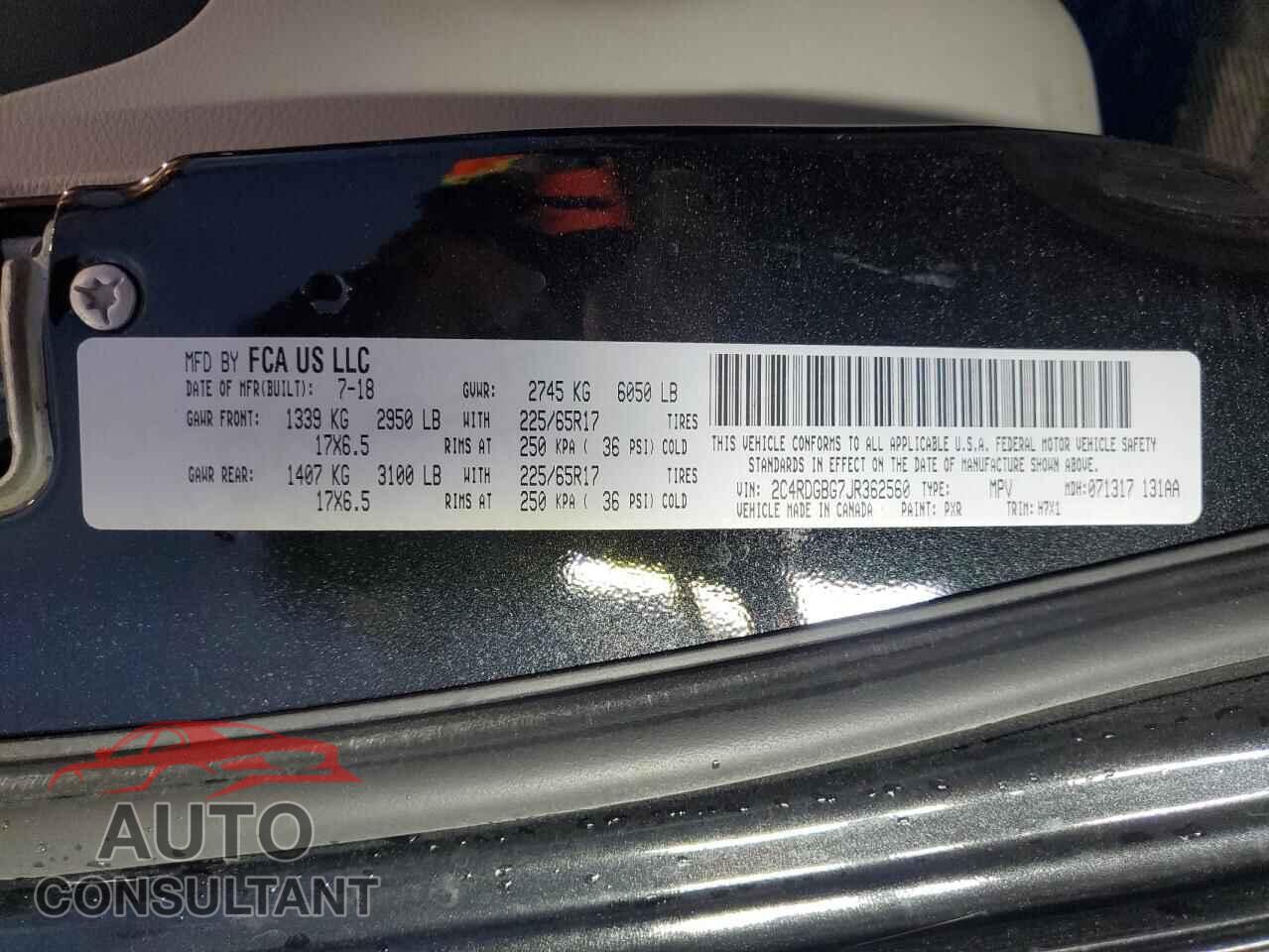 DODGE CARAVAN 2018 - 2C4RDGBG7JR362560