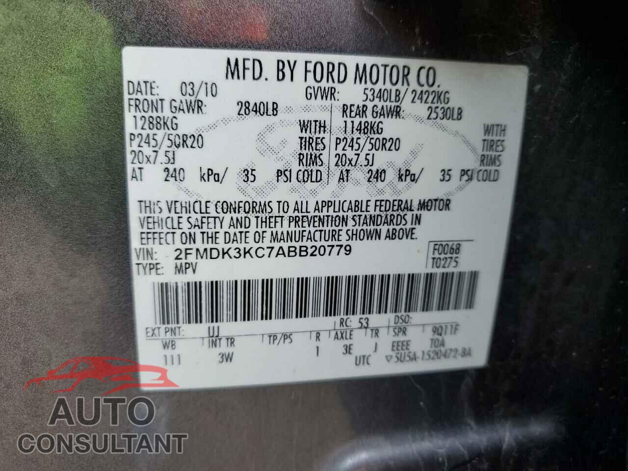 FORD EDGE 2010 - 2FMDK3KC7ABB20779