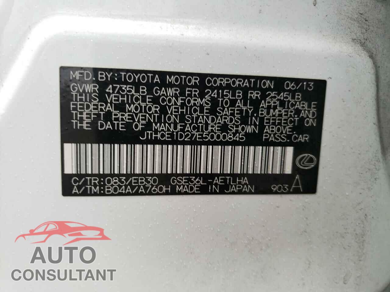 LEXUS IS 2014 - JTHCE1D27E5000845