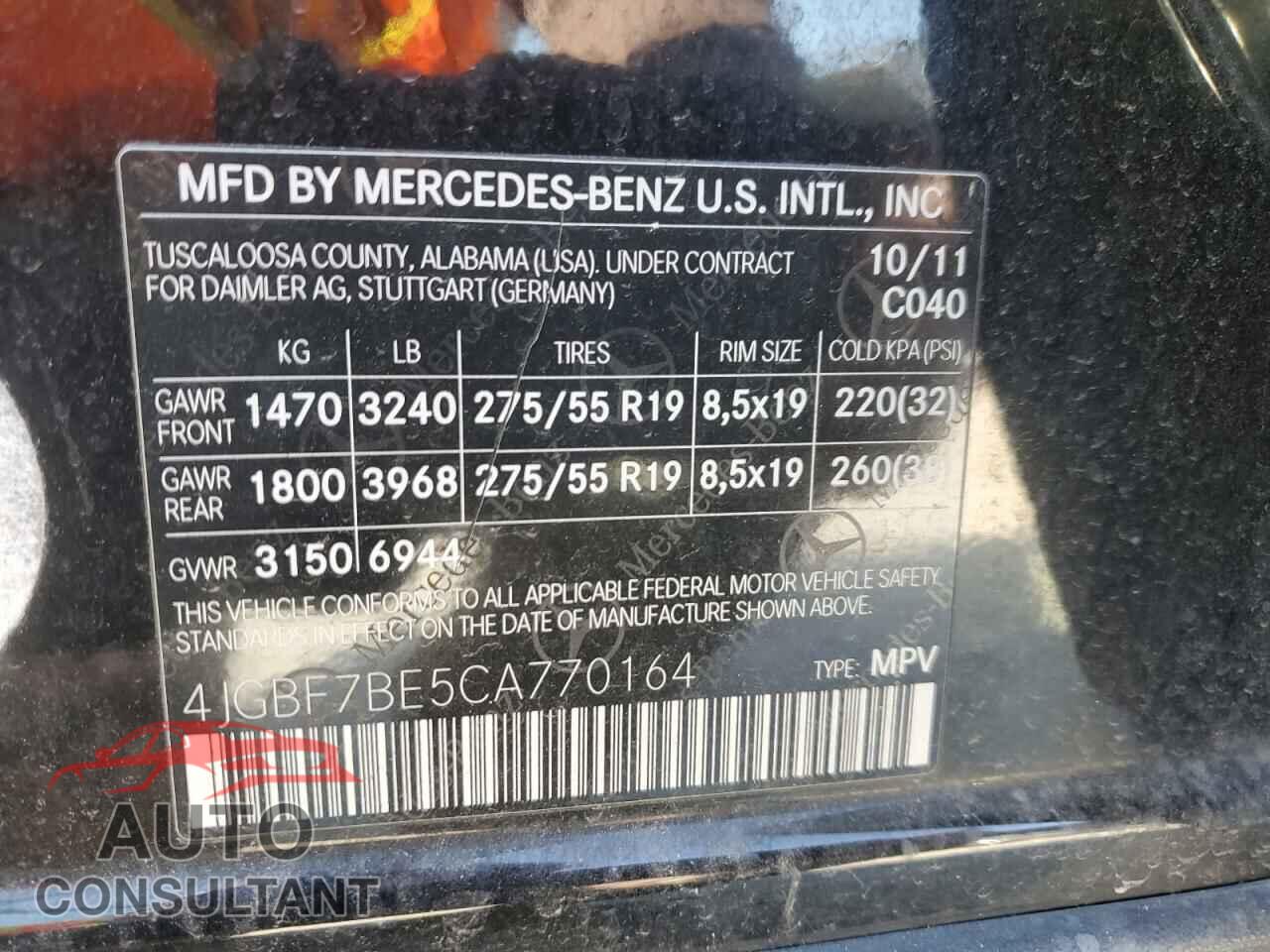 MERCEDES-BENZ GL-CLASS 2012 - 4JGBF7BE5CA770164