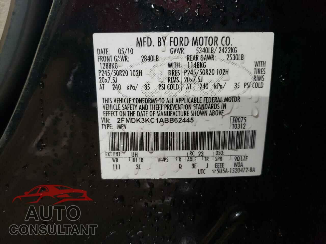 FORD EDGE 2010 - 2FMDK3KC1ABB62445
