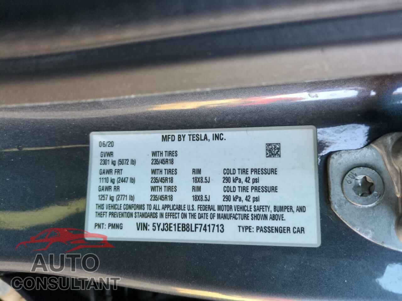 TESLA MODEL 3 2020 - 5YJ3E1EB8LF741713