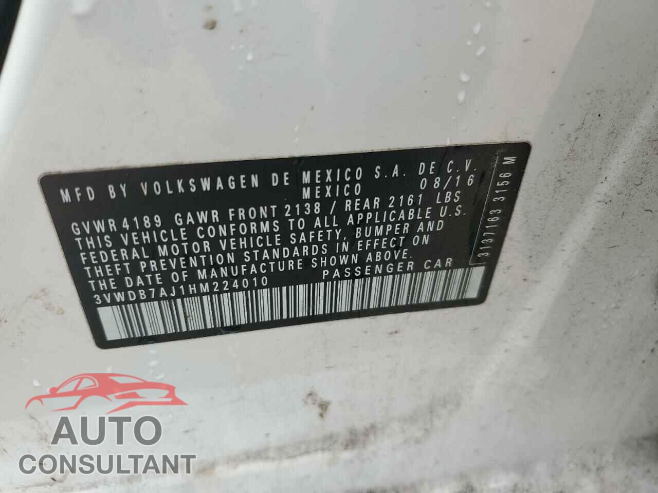 VOLKSWAGEN JETTA 2017 - 3VWDB7AJ1HM224010