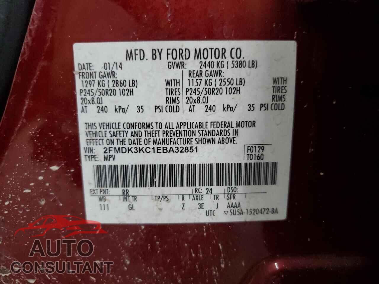 FORD EDGE 2014 - 2FMDK3KC1EBA32851