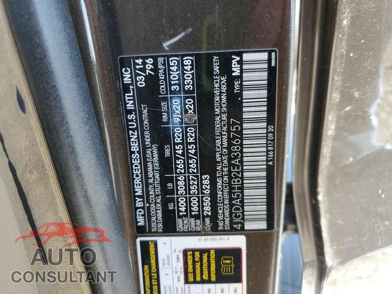 MERCEDES-BENZ M-CLASS 2014 - 4JGDA5HB2EA386757