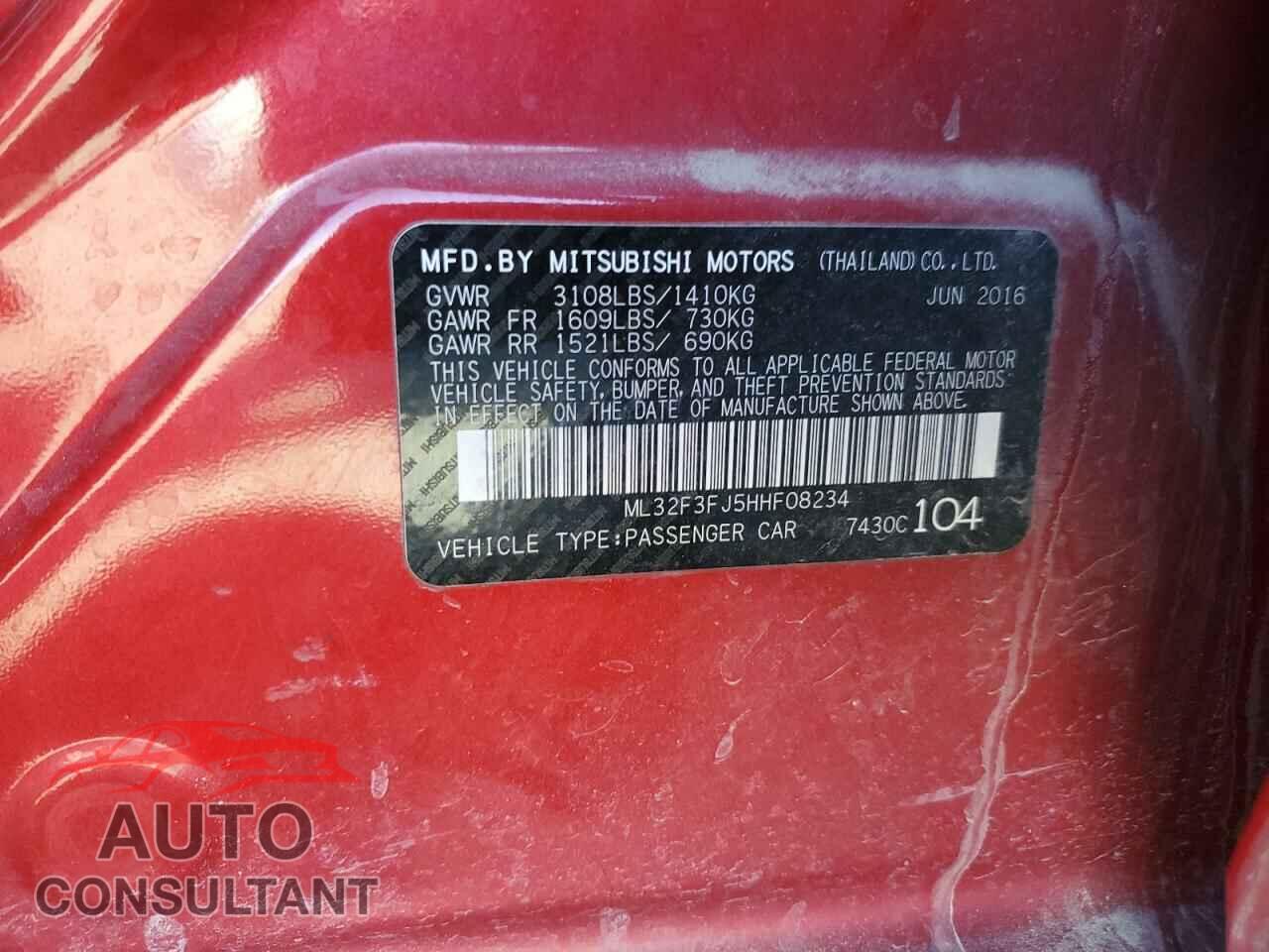 MITSUBISHI MIRAGE 2017 - ML32F3FJ5HHF08234