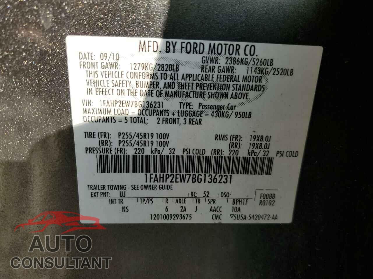 FORD TAURUS 2011 - 1FAHP2EW7BG136231