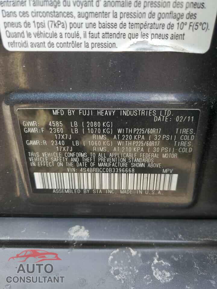 SUBARU OUTBACK 2011 - 4S4BRBCC0B3396668