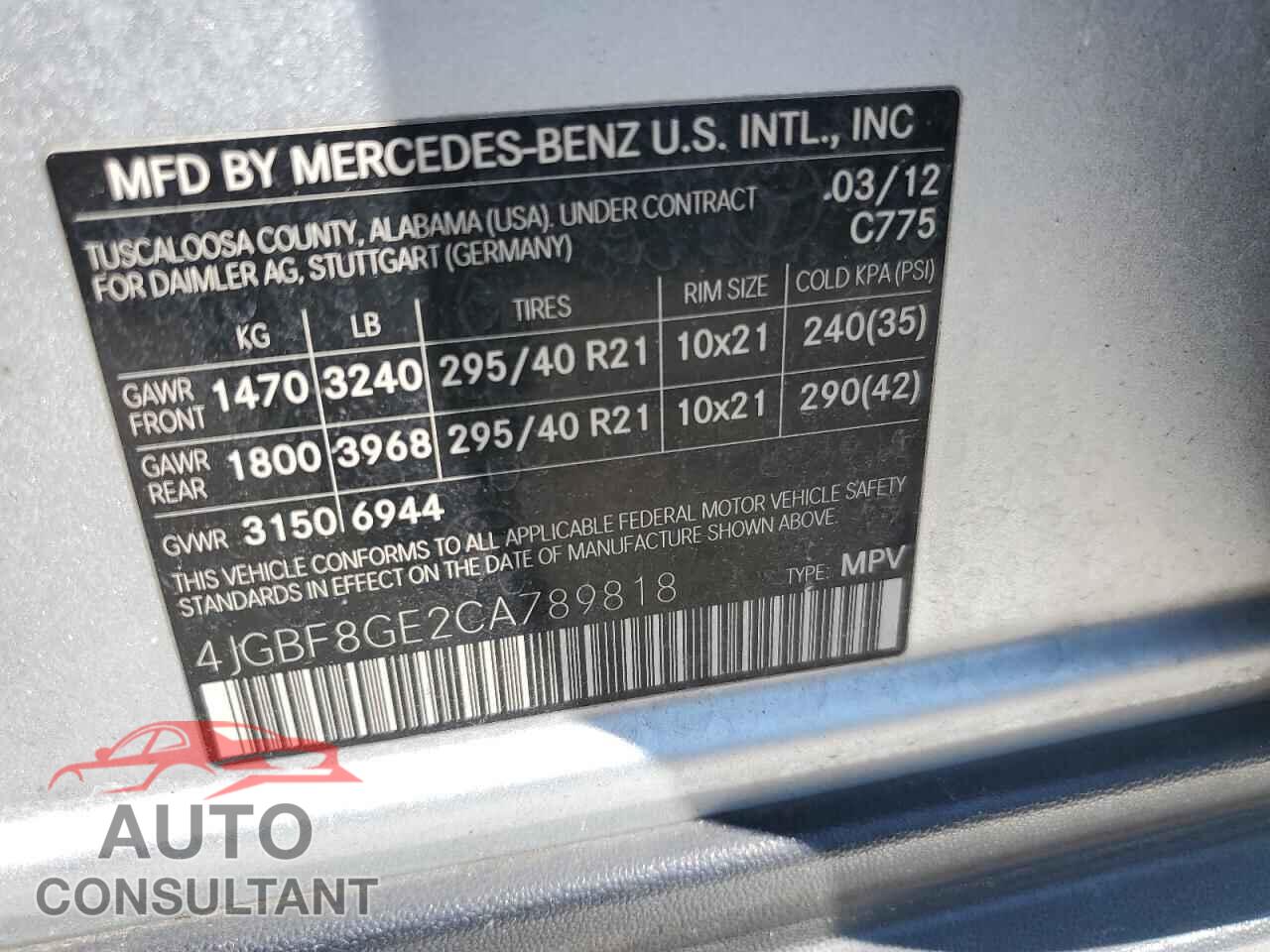MERCEDES-BENZ GL-CLASS 2012 - 4JGBF8GE2CA789818