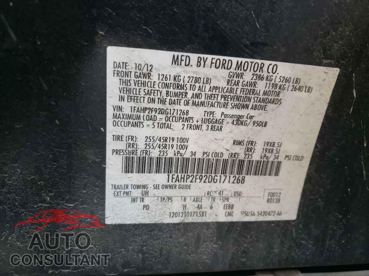 FORD TAURUS 2013 - 1FAHP2F92DG171268