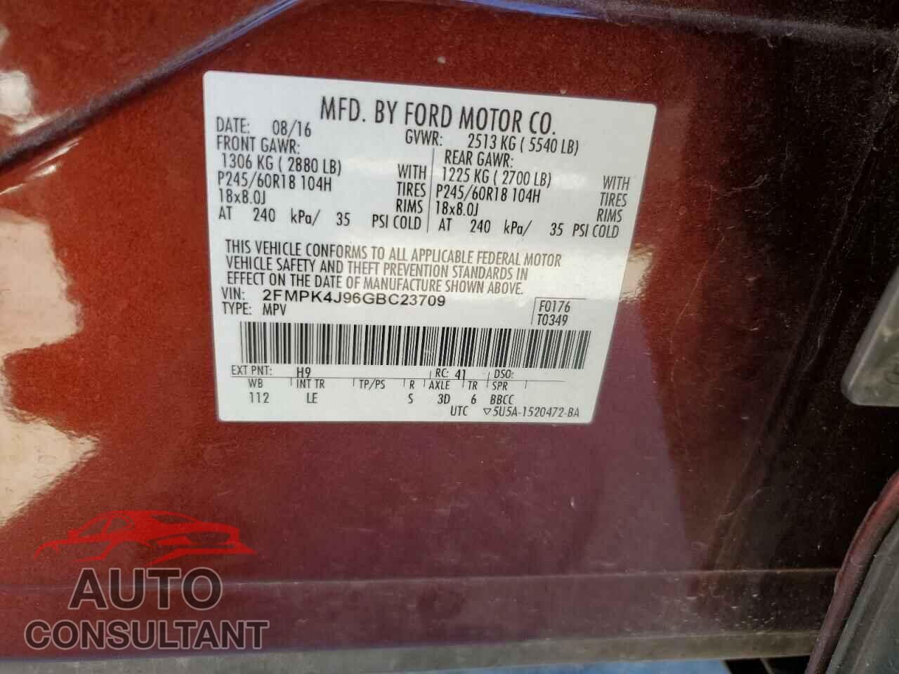 FORD EDGE 2016 - 2FMPK4J96GBC23709