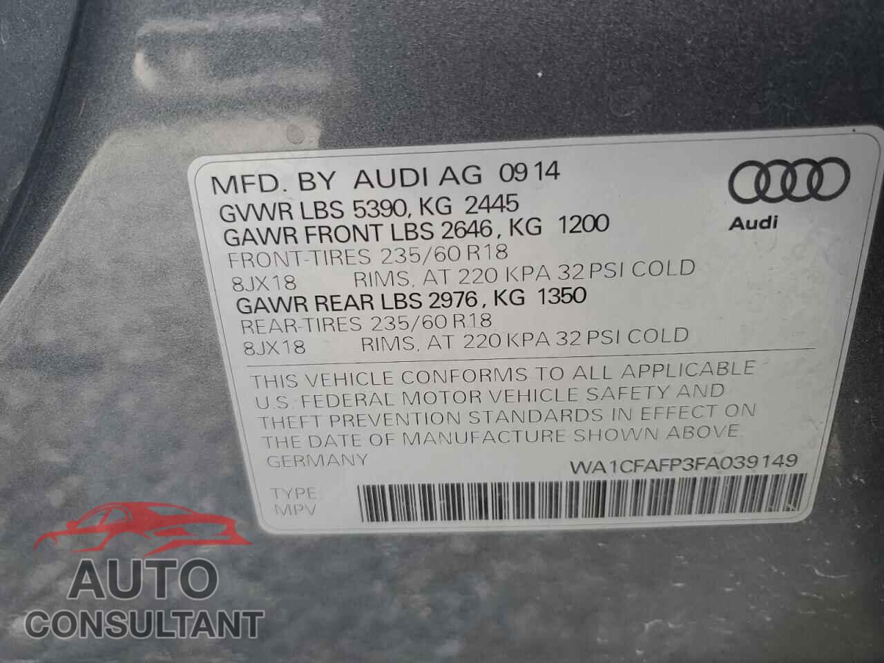 AUDI Q5 2015 - WA1CFAFP3FA039149