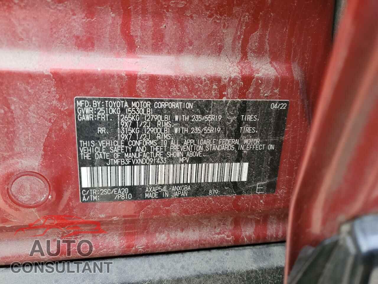 TOYOTA RAV4 2022 - JTMFB3FVXND091433