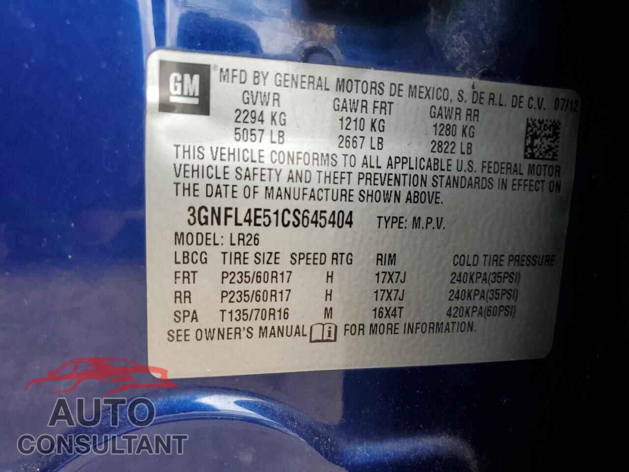 CHEVROLET CAPTIVA 2012 - 3GNFL4E51CS645404