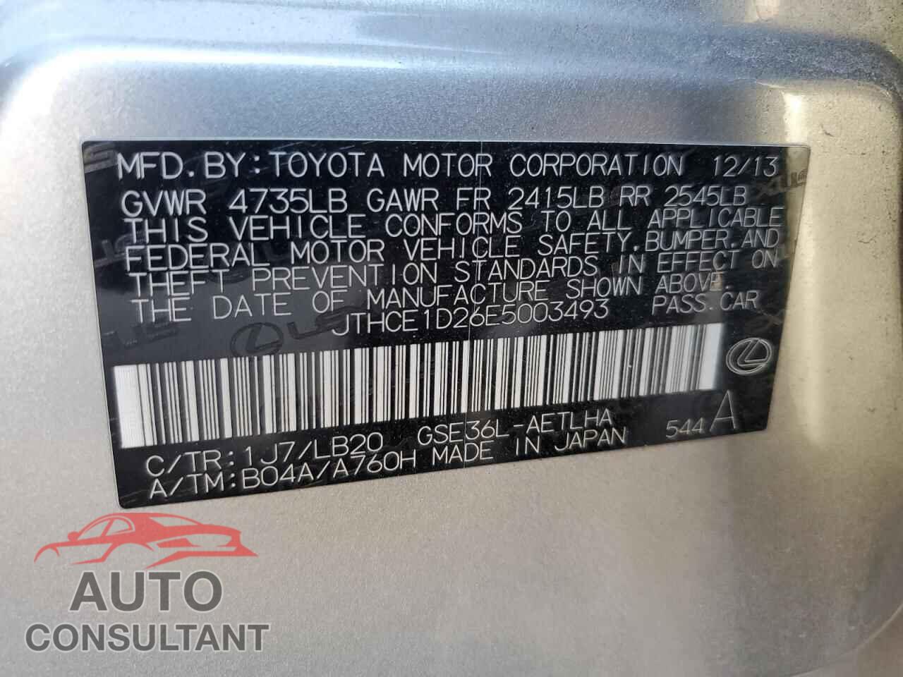 LEXUS IS 2014 - JTHCE1D26E5003493