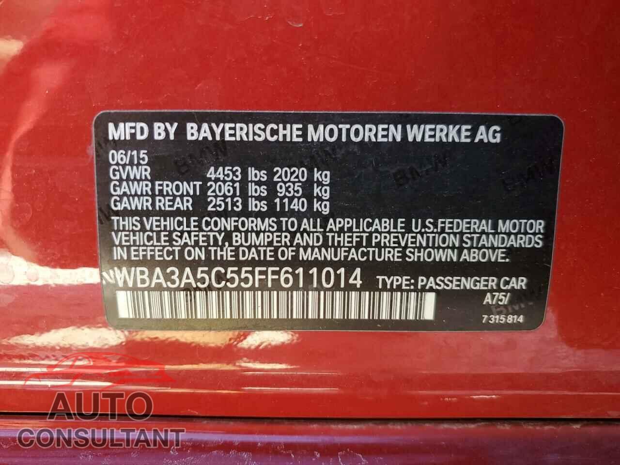 BMW 3 SERIES 2015 - WBA3A5C55FF611014