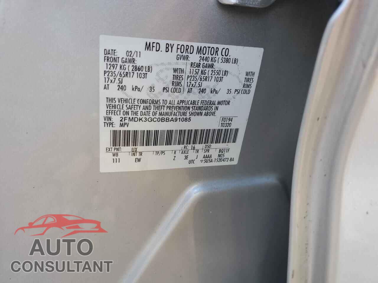 FORD EDGE 2011 - 2FMDK3GC0BBA91085