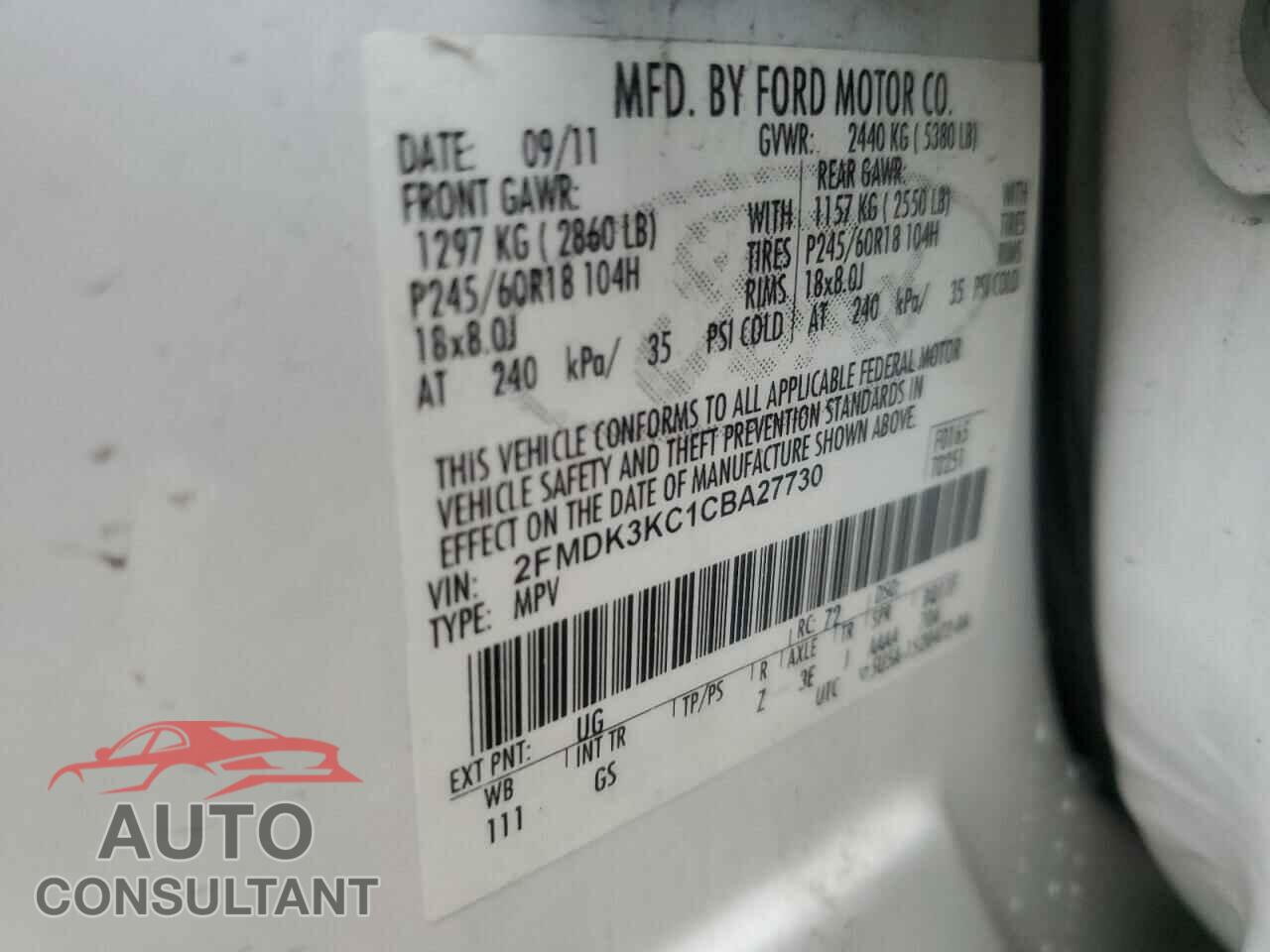 FORD EDGE 2012 - 2FMDK3KC1CBA27730