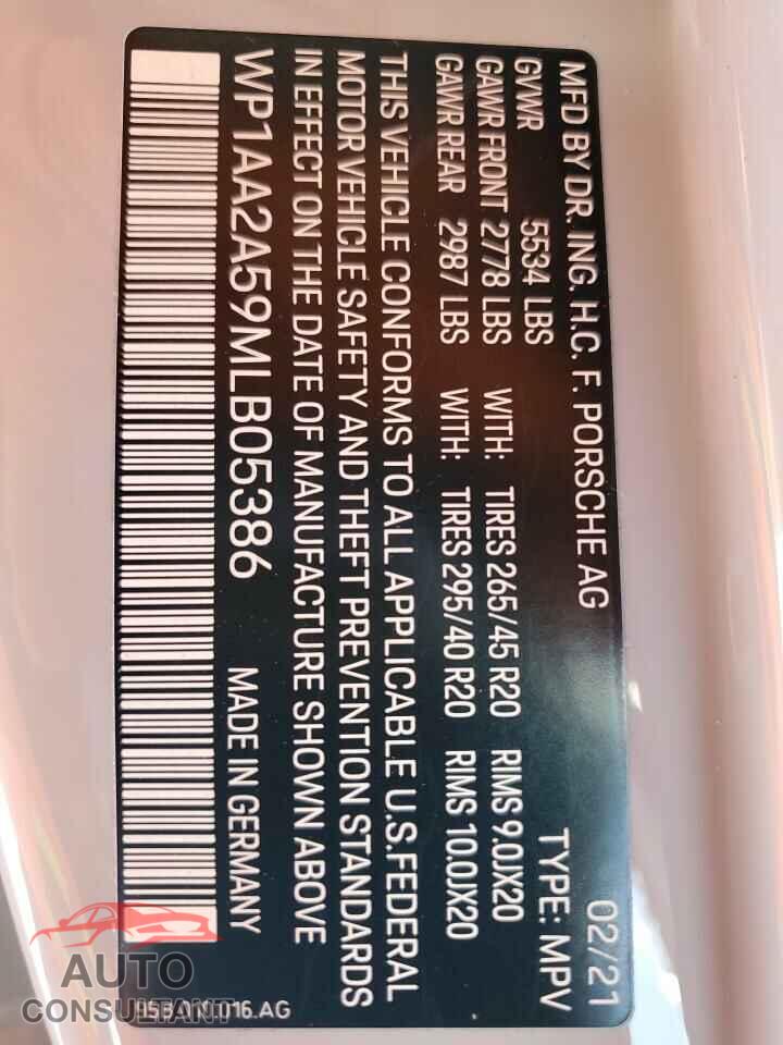 PORSCHE MACAN 2021 - WP1AA2A59MLB05386
