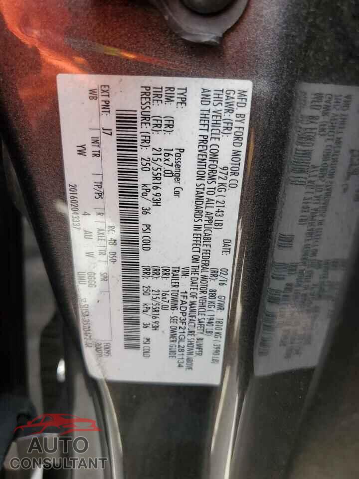 FORD FOCUS 2016 - 1FADP3F21GL281134