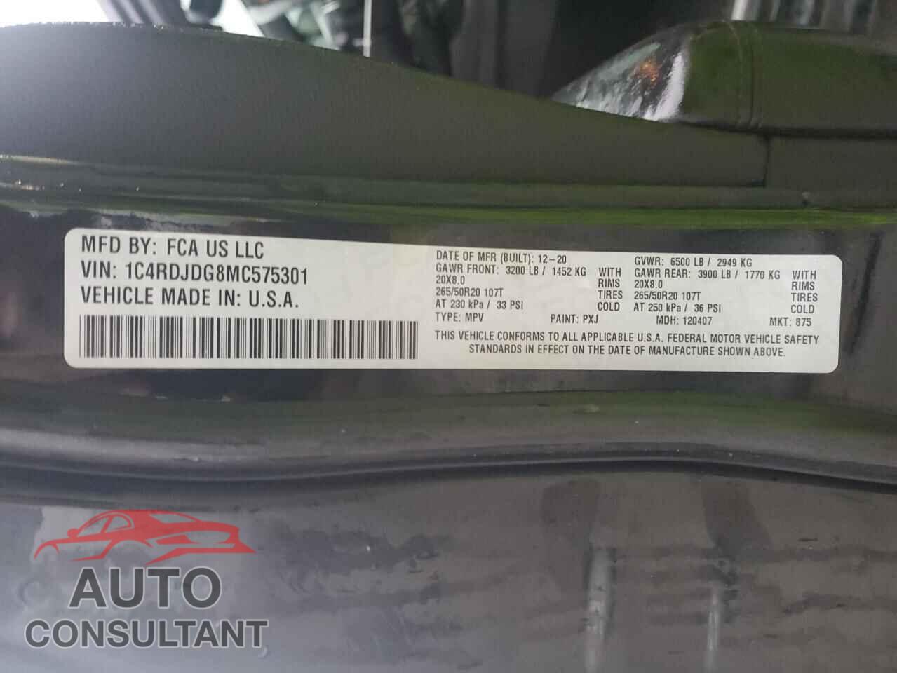 DODGE DURANGO 2021 - 1C4RDJDG8MC575301