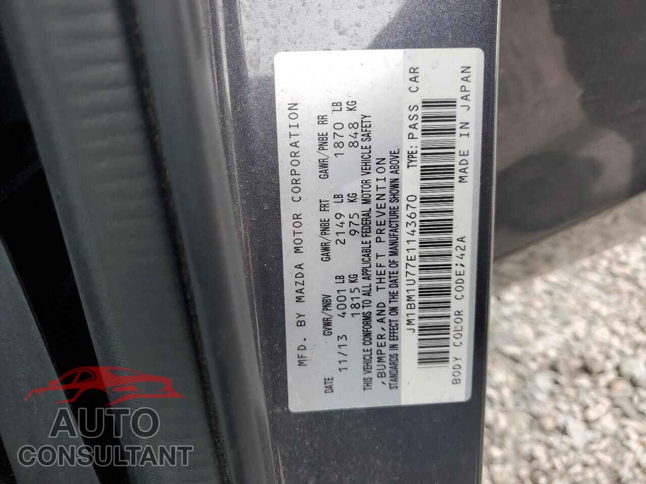 MAZDA 3 2014 - JM1BM1U77E1143670